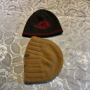 Pistil & Unbranded Beanie Bundle Mens OS Tan Black Excellent Knit Dragon Hat